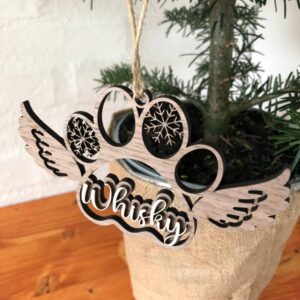 Juleornament - Hundepote med fremhævet navn & englevinger